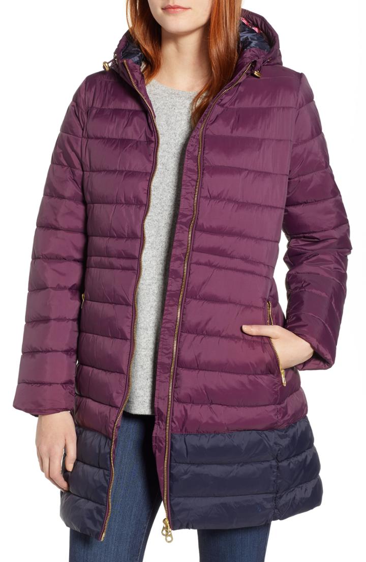 Women's Joules Heathcote Two-tone Puffer Jacket - Burgundy