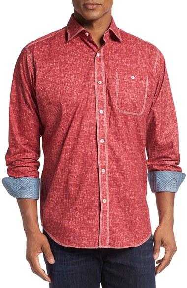 Men's Bugatchi Classic Fit Sport Shirt - Red