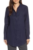 Women's Eileen Fisher Organic Linen Tunic Shirt, Size - Blue