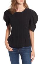 Women's Hinge Embroidered Puff Sleeve Top, Size - Black