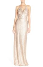 Women's Amsale 'honora' Draped Sequin Tulle Halter Gown - Pink