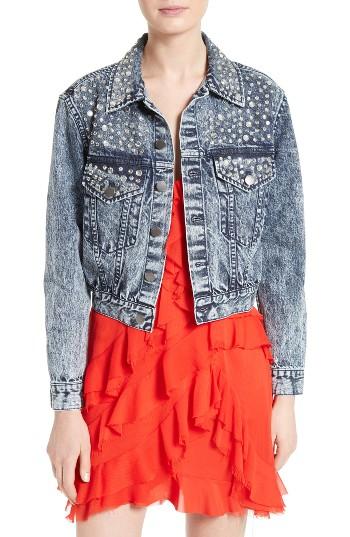Women's Alice + Olivia Chloe Embellished Denim Jacket