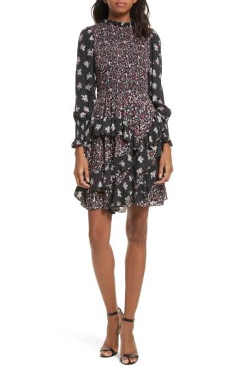 Women's Rebecca Taylor Mixed Print A-line Silk Dress - Black