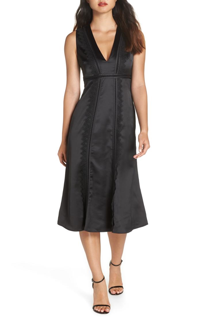 Women's Foxiedox Betty Satin & Lace Midi Dress - Black