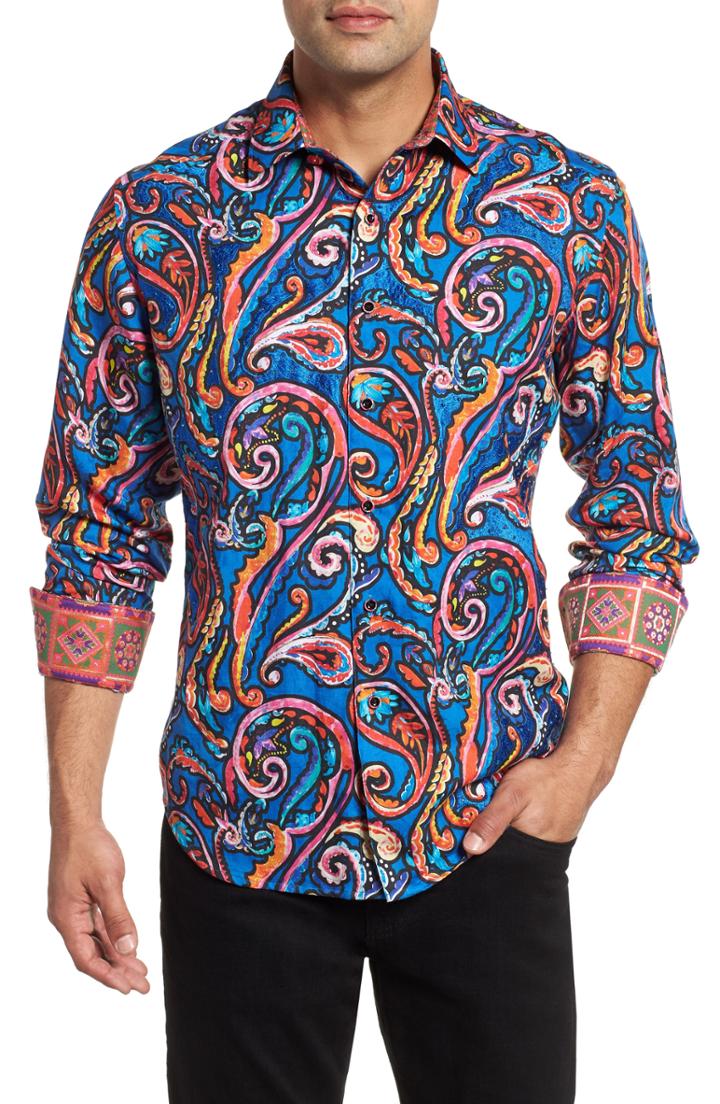 Men's Robert Graham The Encourager Limited Edition Linen Blend Sport Shirt, Size - Blue