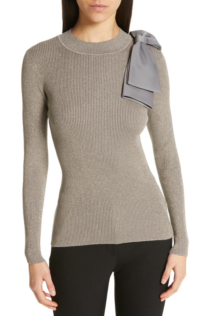 Women's Ted Baker London Saaydie Bow Trim Metallic Sweater - Grey