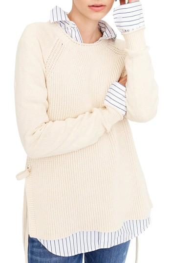 Women's J.crew Side Tie Crewneck Sweater, Size - Ivory