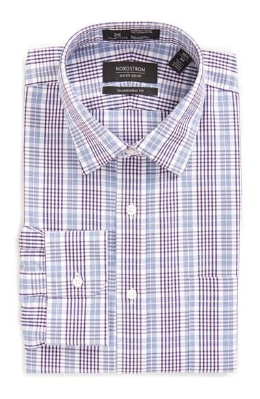 Men's Nordstrom Men's Shop Smartcare(tm) Traditional Fit Plaid Dress Shirt .5 33 - Purple