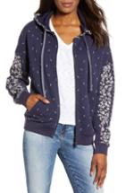 Women's Lucky Brand Floral Placed Zip Hoodie - Blue