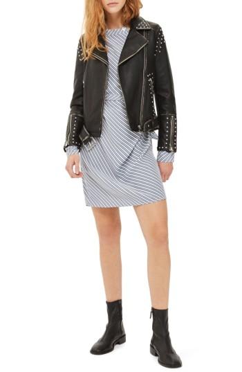Women's Topshop Naomi Studded Faux Leather Biker Jacket Us (fits Like 0) - Black