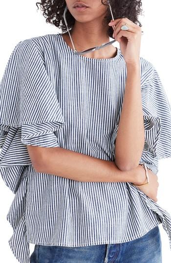 Women's Madewell Stripe Butterfly Sleeve Top - Blue