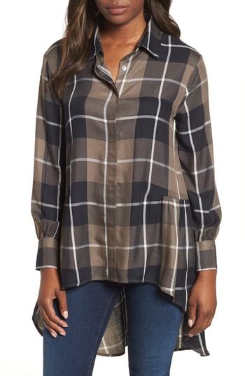 Women's Bobeau Plaid High Low Peplum Tunic Blouse, Size - Black