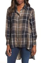 Women's Bobeau Plaid High Low Peplum Tunic Blouse, Size - Black