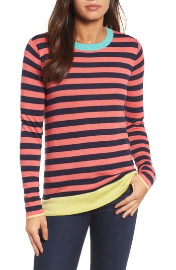 Women's Halogen Colorblock Stripe Sweater, Size - Coral