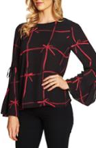 Women's Cece Lattice Ribbons Bell Sleeve Blouse, Size - Red