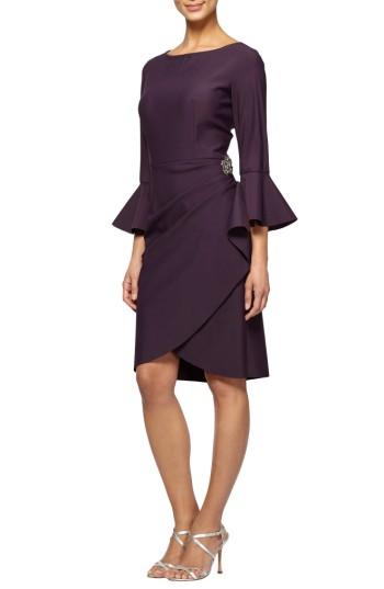 Women's Alex Evenings Bell Sleeve Sheath Dress - Purple