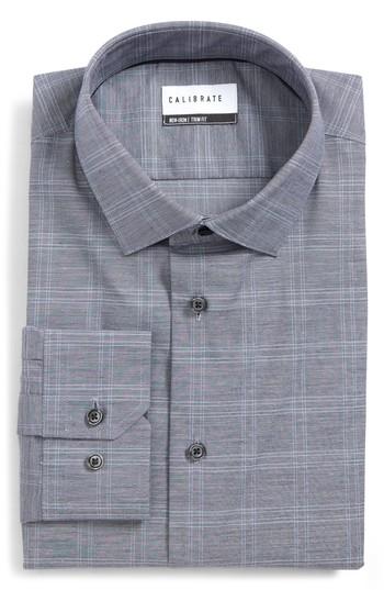 Men's Calibrate Trim Fit Non-iron Stretch Check Dress Shirt .5 34/35 - Blue