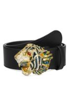 Women's Gucci Crystal Tiger Head Leather Belt 0 - Nero/ Multi