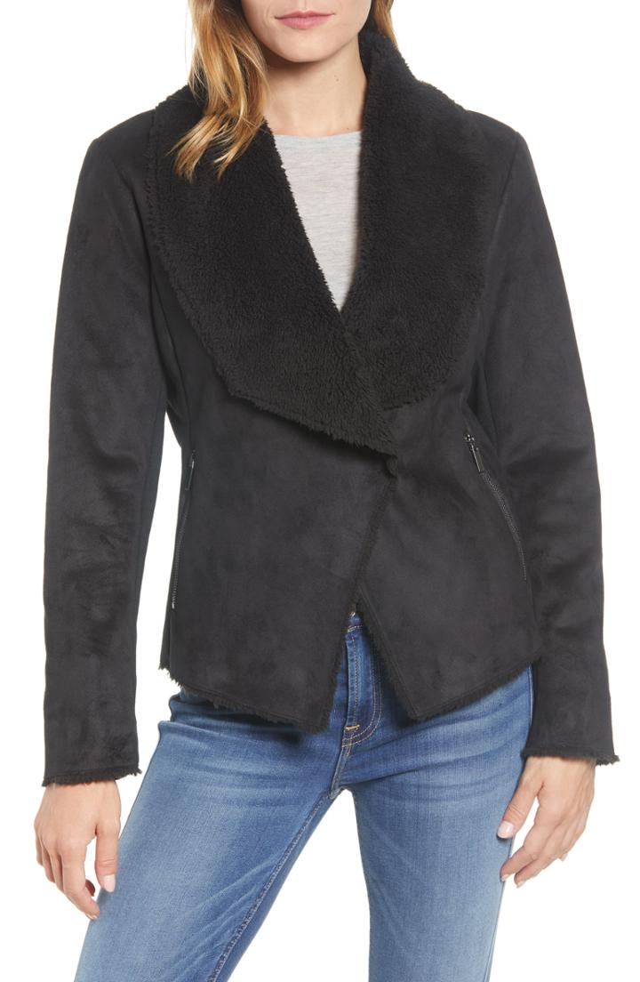Women's Kenneth Cole New York Short Faux Shearling Jacket - Black