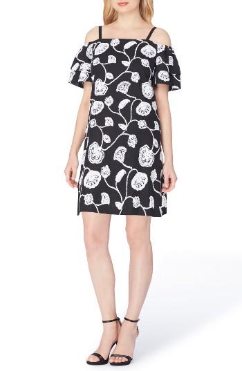 Women's Tahari Embroidered Linen Blend Dress - Black