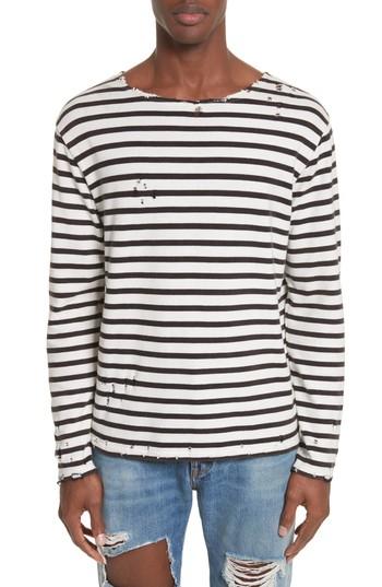 Men's R13 Distressed Stripe Long Sleeve T-shirt - Black