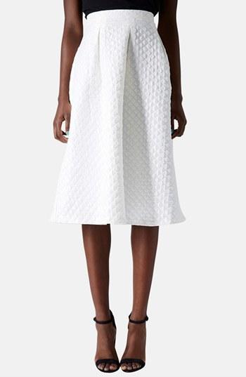 Topshop Diamond Jacquard Midi Skirt White