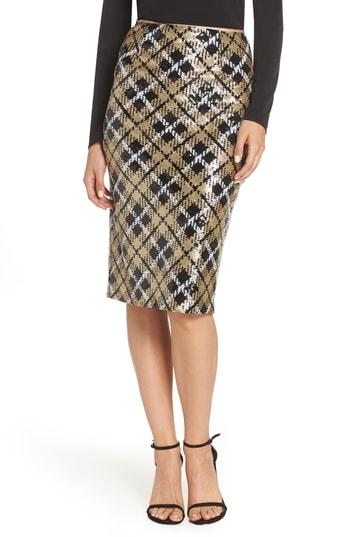 Women's Eliza J Sequin Plaid Pencil Skirt - Black
