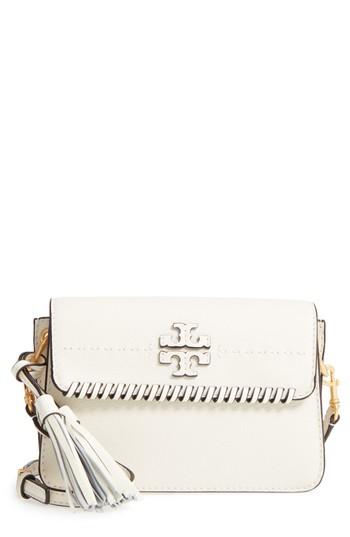 Tory Burch Mcgraw Whipstitch Leather Crossbody Bag - White
