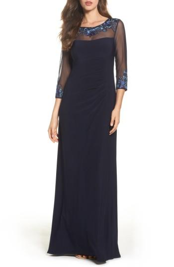 Women's Alex Evenings Embellished Ruched Empire Waist Gown