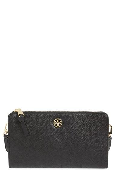 Tory Burch 'robinson' Pebbled Leather Crossbody Wallet - Black