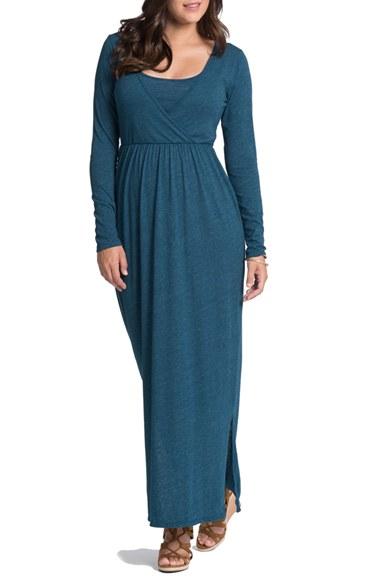 Women's Bun Maternity Cross Top Maternity Maxi Dress - Blue/green