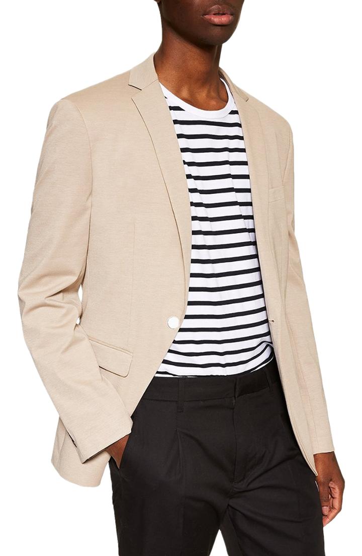 Men's Topman Skinny Fit Jersey Blazer 32 - Beige