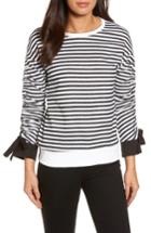 Women's Halogen Ruched Sleeve Poplin Trim Sweatshirt, Size - Black
