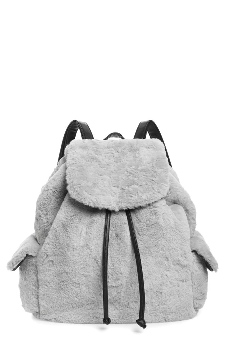 Yoki Bags Faux Fur Oversized Utility Backpack - Grey