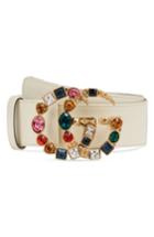Women's Gucci Gg Marmont Crystal Buckle Leather Belt - Vintage White/ Multi
