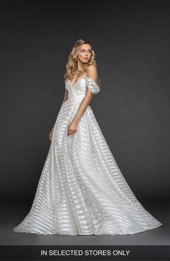 Women's Hayley Paige Harley Stripe Off The Shoulder Organza Gown, Size In Store Only - Ivory