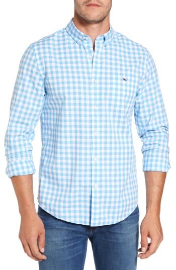 Men's Vineyard Vines Riverhead Gingham Tucker Slim Fit Sport Shirt, Size - Blue