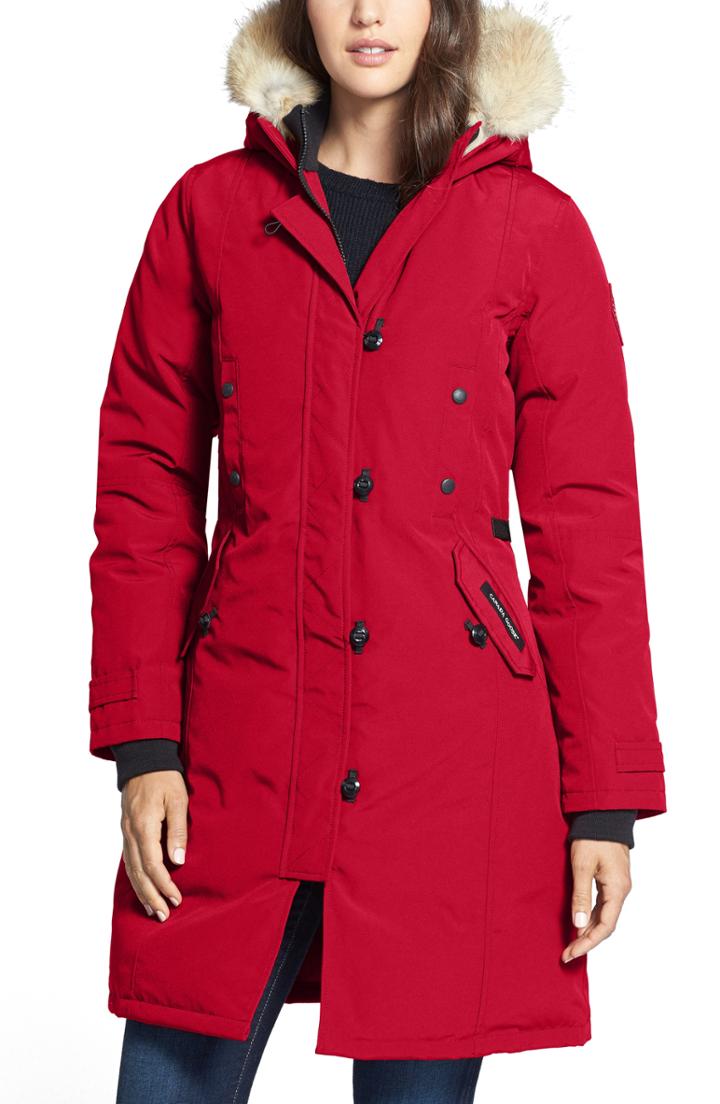 Women's Canada Goose Kensington Slim Fit Down Parka With Genuine Coyote Fur Trim, Size (000-00) - Red