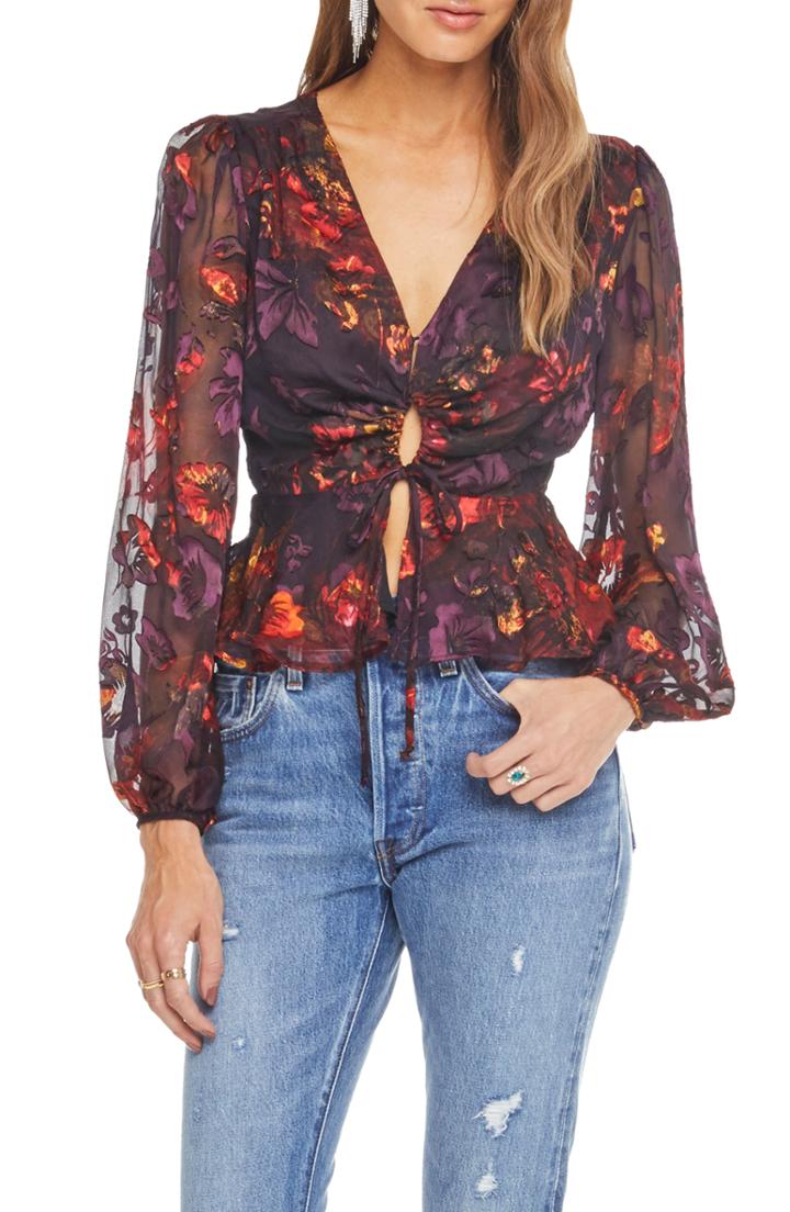 Women's Astr The Label Gianna Front Tie Peplum Blouse - Purple