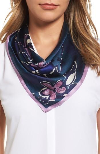 Women's Halogen Bloom Floral Silk Square Scarf, Size - Blue