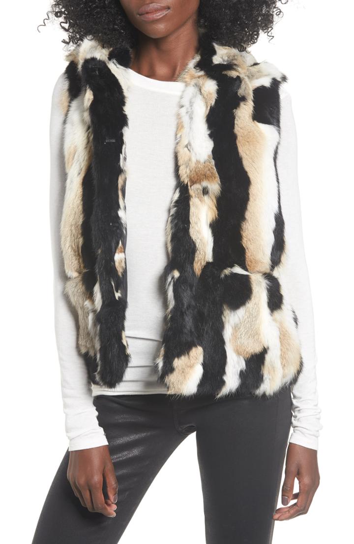 Women's Love Token Genuine Rabbit Fur Hooded Vest - Brown