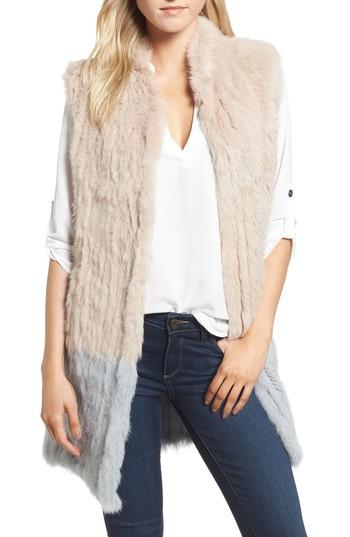 Women's Love Token Clean Colorblock Genuine Rabbit Fur Vest - Pink