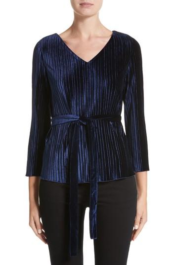 Women's Armani Collezioni Belted Velvet Blouse - Blue