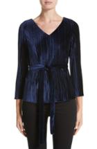 Women's Armani Collezioni Belted Velvet Blouse - Blue