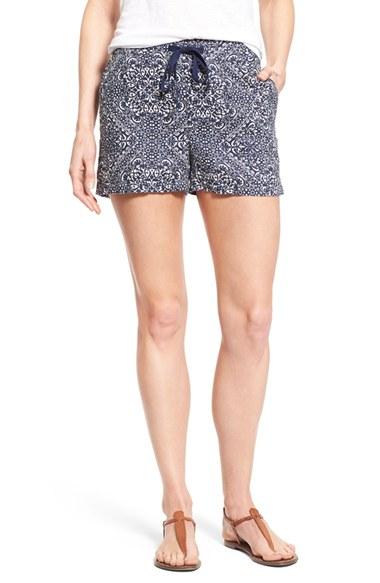 Petite Women's Caslon Drawstring Linen Shorts, Size P - Blue