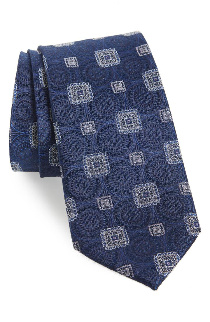 Men's Nordstrom Men's Shop Morristown Medallion Silk Tie, Size - Blue