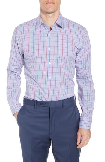 Men's Nordstrom Men's Shop Tech-smart Trim Fit Stretch Plaid Dress Shirt .5 32/33 - Red