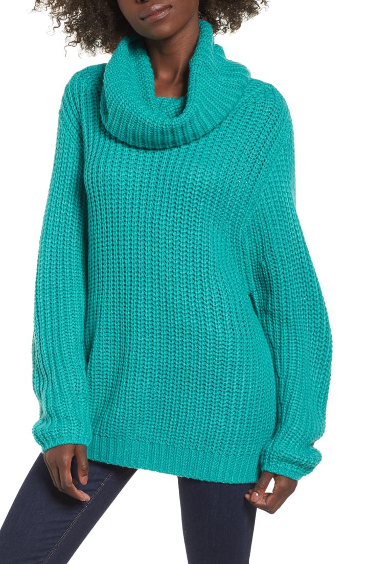 Women's Leith Oversize Turtleneck Sweater, Size - Blue/green