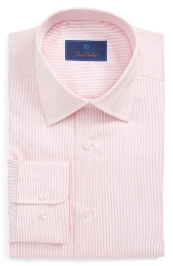 Men's David Donahue Regular Fit Stripe Dress Shirt - 32/33 - Pink