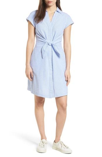 Women's Vineyard Vines Tie Front Seersucker Shirtdress - Blue